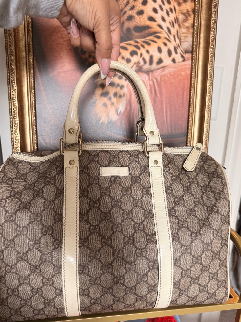 Gucci Brown Beige GG Canvas Top-Handle Satchel